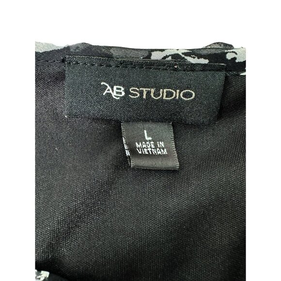 AB Studio Women's L Layered Chiffon Blouse with Floral Print Black & White - Picture 5 of 11